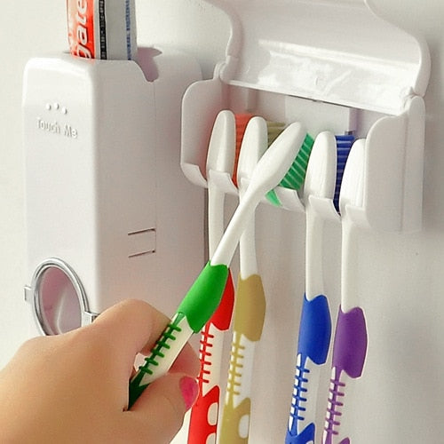 Kit Dispensador de Creme Dental + Suporte para Escovas - FRETE GRÁTIS